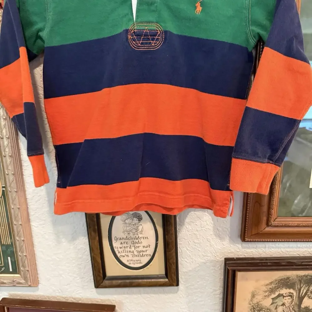 Vintage 90s Polo Ralph Lauren Shirt Rugby Long sleeve Colorful Kids Size 6‎ S/M